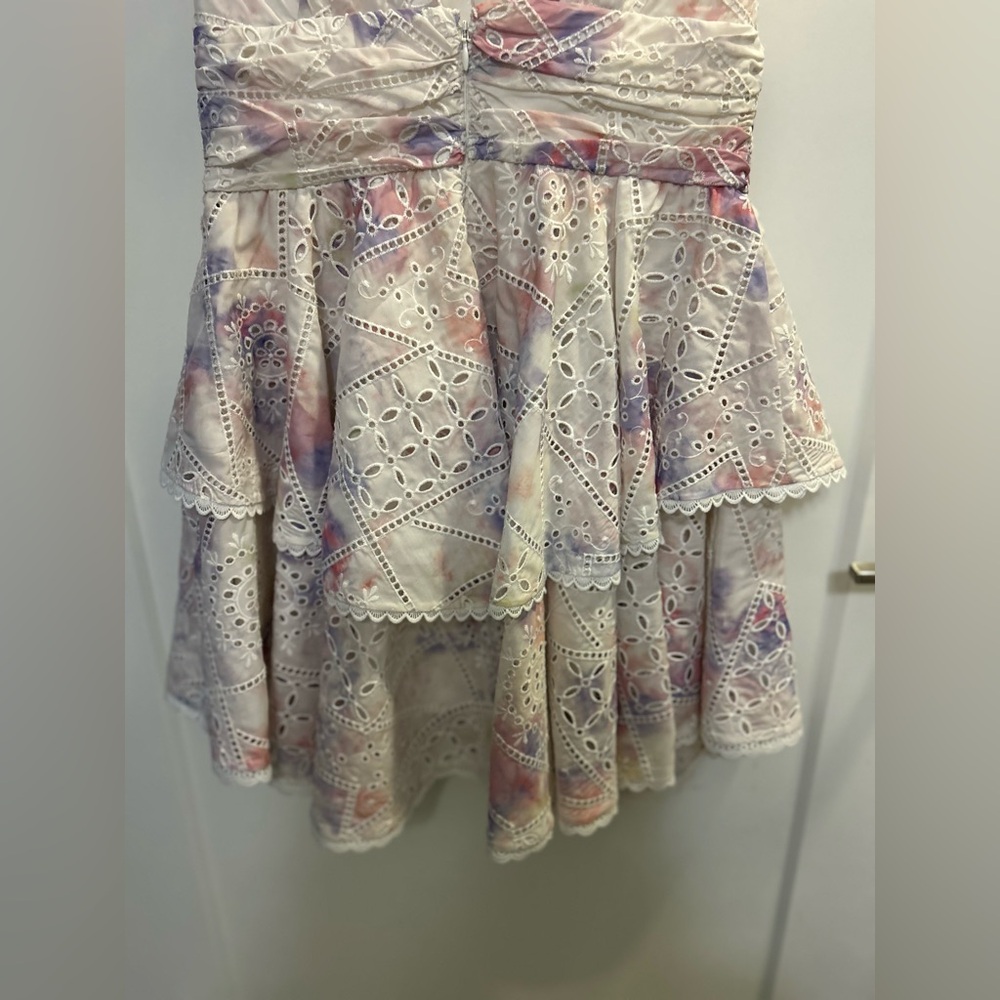 Gianni Bini White Eyelet Tiered Dress with Pastel Floral Accents - Picture 11 of 12